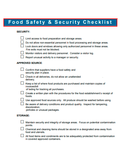 food safety and security checklist template