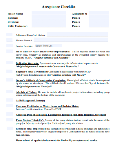 formal acceptance checklist template