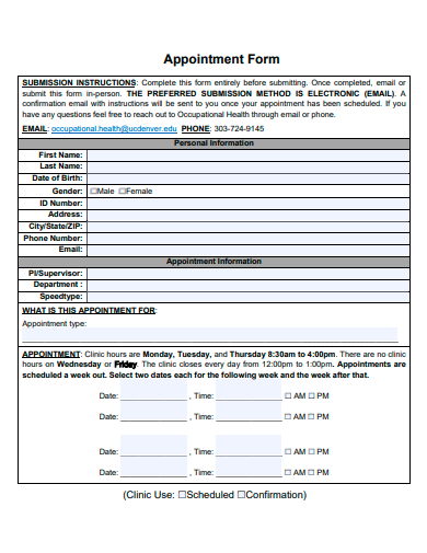 formal appointment form template