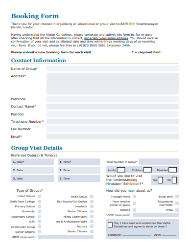 formal booking form template