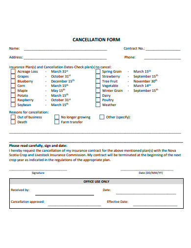 formal cancellation form template