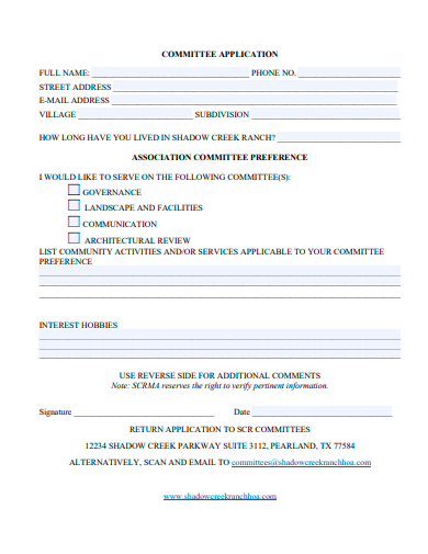 formal committee application template