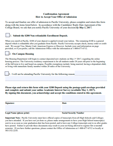 formal confirmation agreement template