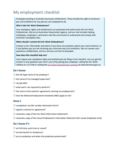 FREE 33+ Employment Checklist Samples in PDF | MS Word
