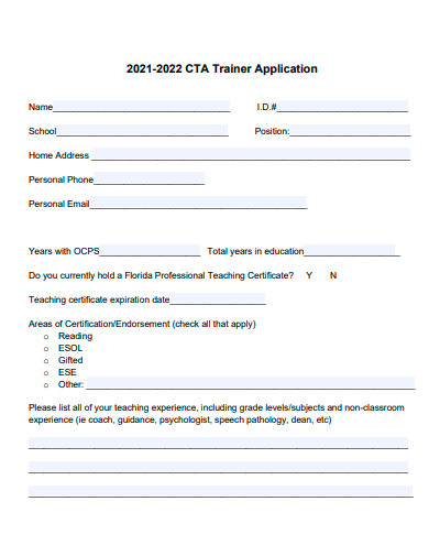formal trainer application template
