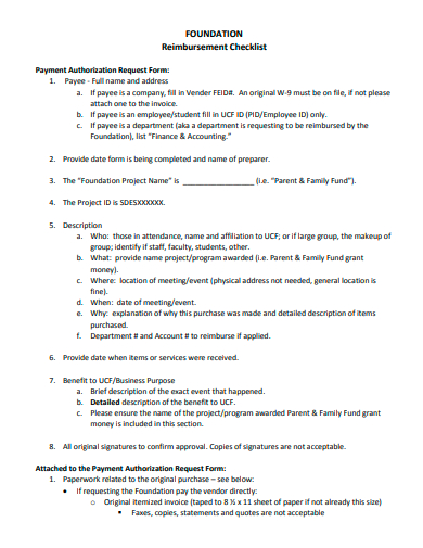 foundation reimbursement checklist template