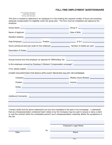 full time employment questionnaire template