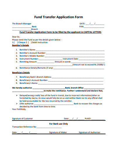fund transfer application form template