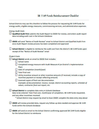 funds reimbursement checklist template