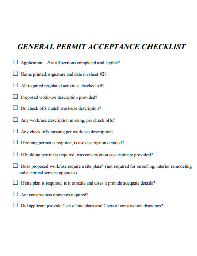 general permit acceptance checklist template