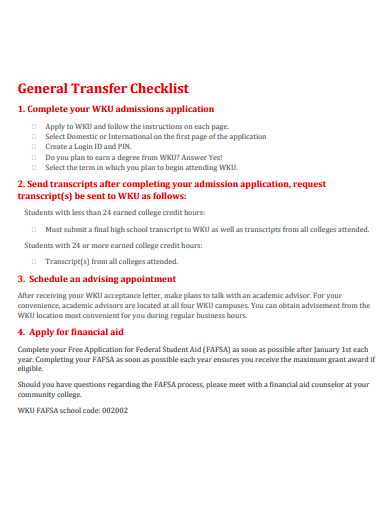 general transfer checklist template