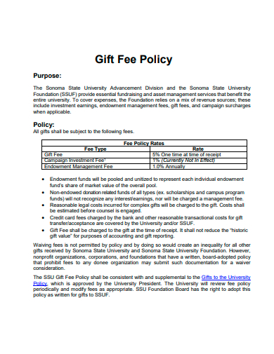 gift fee policy template