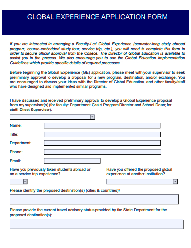 global experience application form template