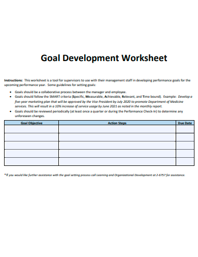 goal development worksheet template