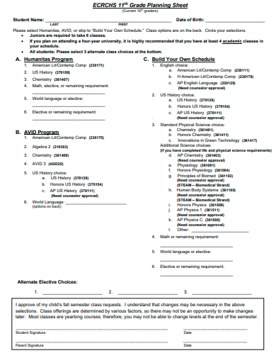 grade planning sheet template