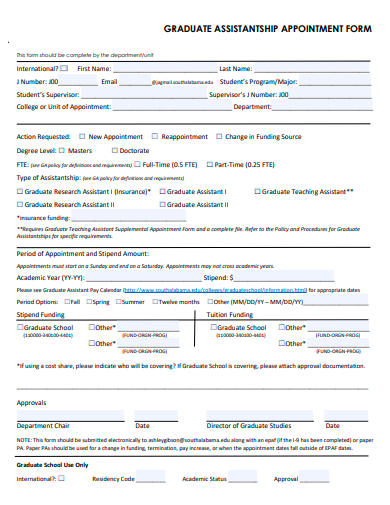 graduate assistantship appointment form template