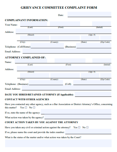 grievance committee complaint form template