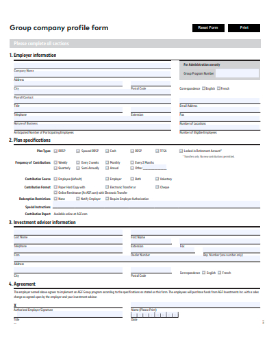 group company profile form template