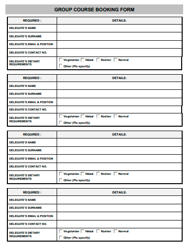 group course booking form template