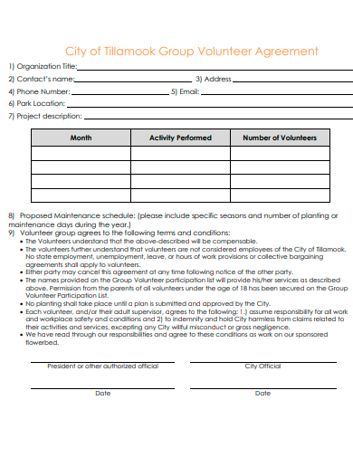 group volunteer agreement template