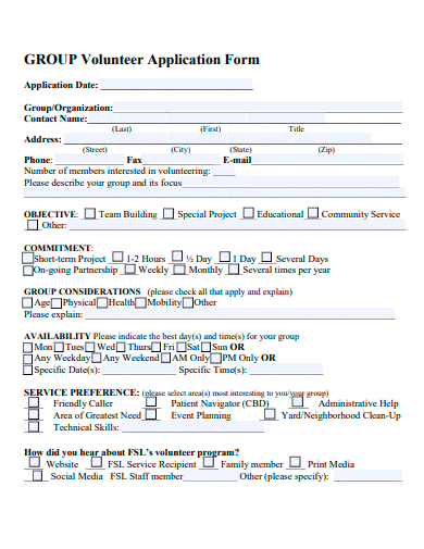 group volunteer application form template