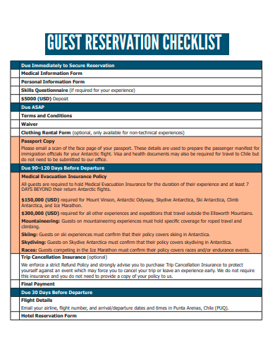 guest reservation checklist template