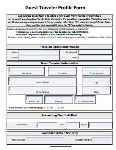guest traveler profile form template