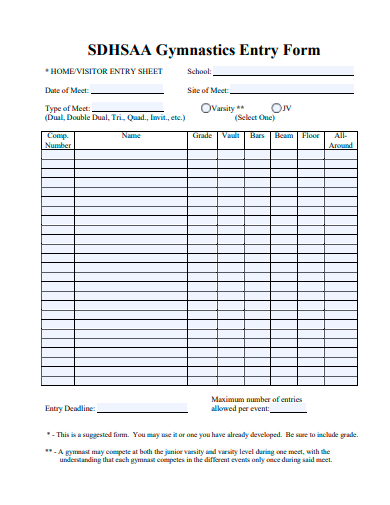 gymnastics entry form template