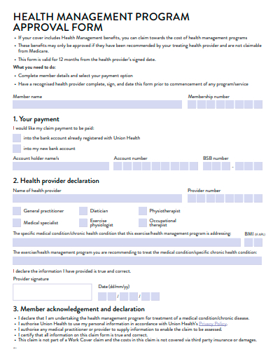 health management program approval form template