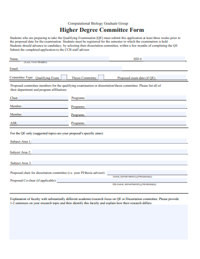 higher degree committee form template