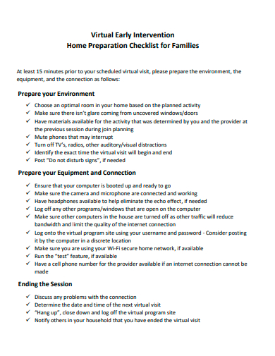 home preparation checklist for families template