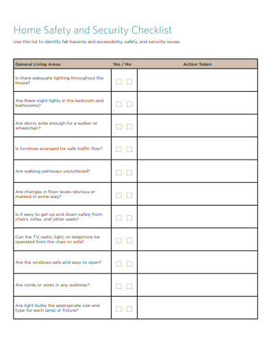 home safety and security checklist template