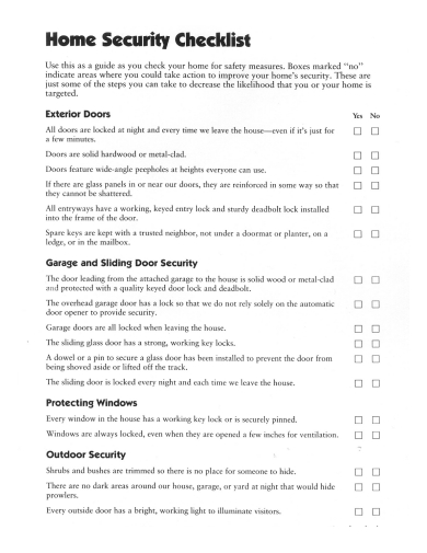 home security checklist template