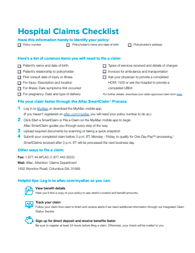 hospital claims checklist template