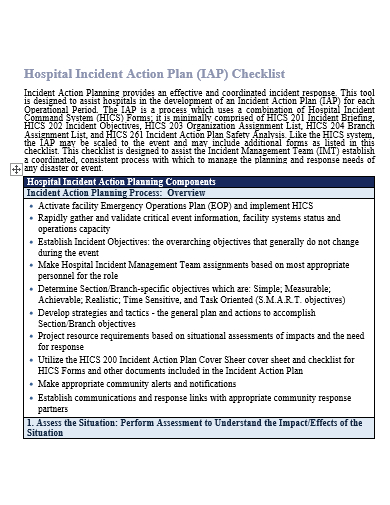 hospital incident action plan checklist template