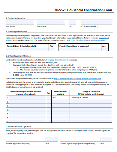 household confirmation form template