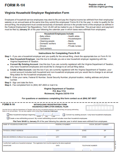household employer registration form template