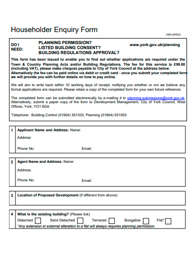 householder enquiry form template