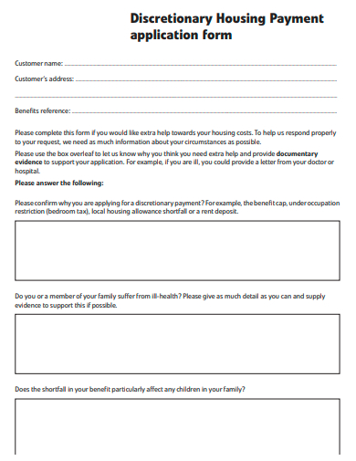 housing payment application form template