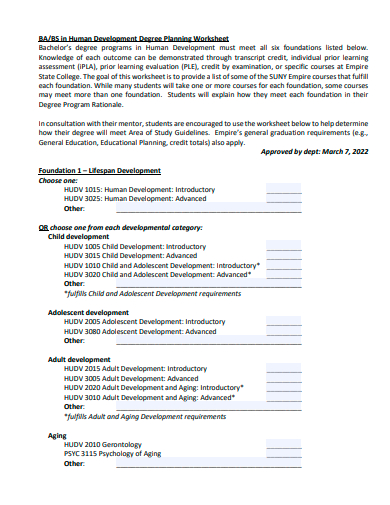 human development degree planning worksheet template
