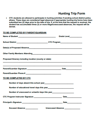 hunting trip form template