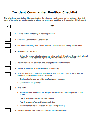 incident commander position checklist template