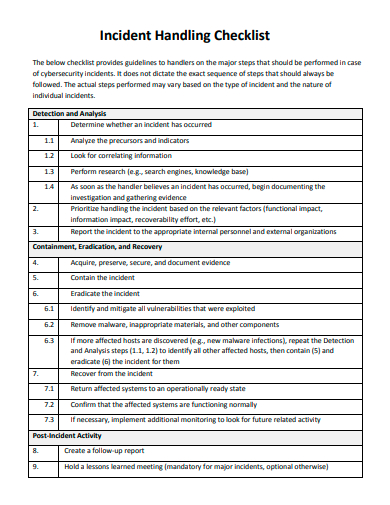 incident handling checklist template