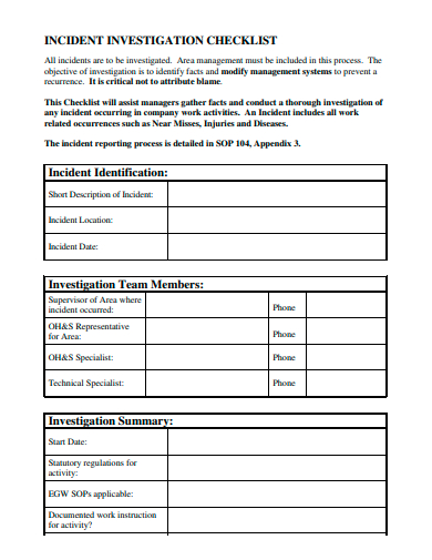 incident investigation checklist template
