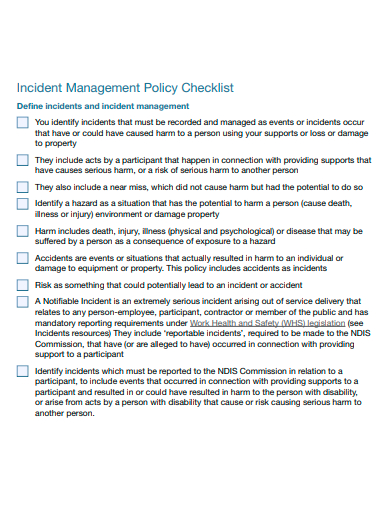 incident management policy checklist template