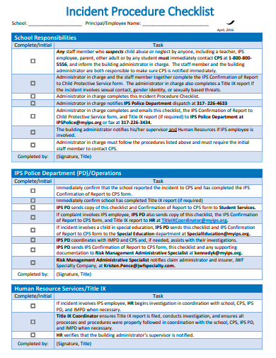 incident procedure checklist template