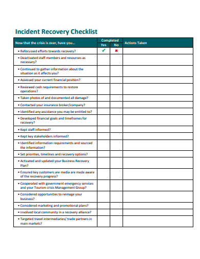 incident recovery checklist template