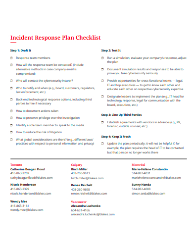 incident response plan checklist template