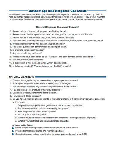 incident specific response checklist template