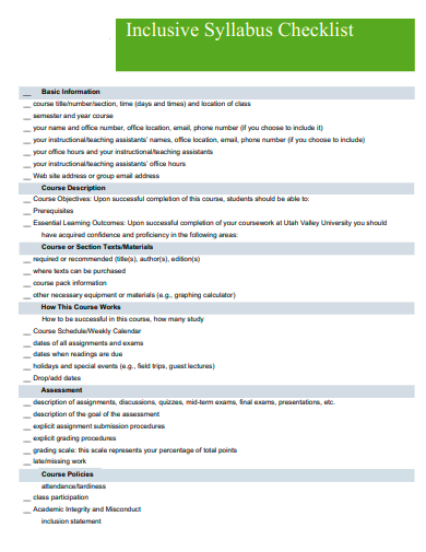 inclusive syllabus checklist template